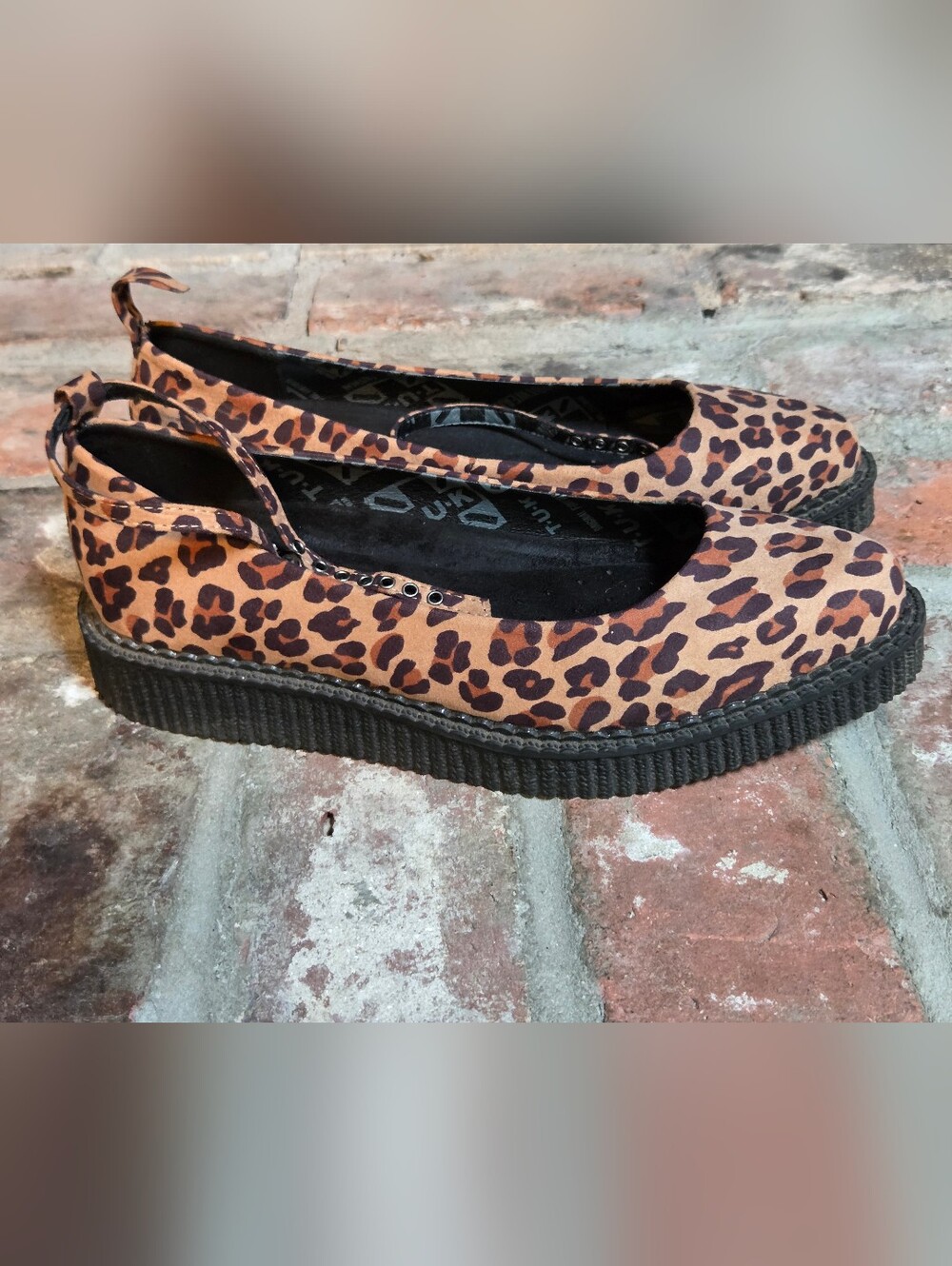 T.U.K. Footwear Leopard Pointed Ballet Ankle Strap Creeper FOR REPAIR - DAMAGED
